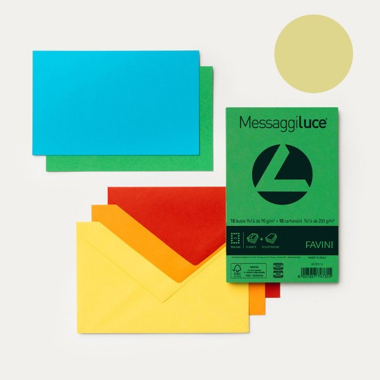 Εικόνα της 10 Φάκελοι 90g/m2 + 10 Κάρτες 200g/m2 MESSAGGI Απαλό Κίτρινο 07 - 9x14 - C9