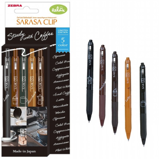 Εικόνα της 5 Στυλό Gel Sarasa Clip Study with Coffee 0,5 - Mix