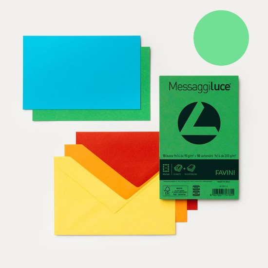 Picture of Envelopes (10) 9x14 90g + Cards (10) 200g Green (60) MESSAGGI